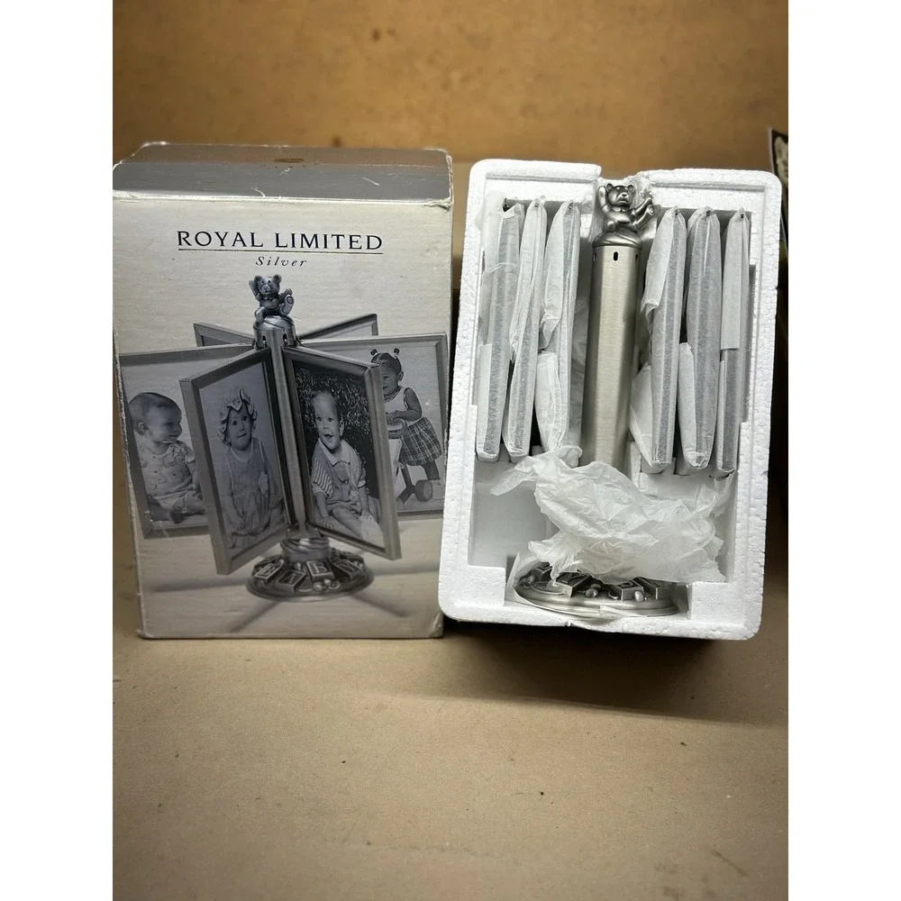 Royal Limited Silver Baby Photo Frame Spin Carousel 12 Photos 3.5x5 w/ Box